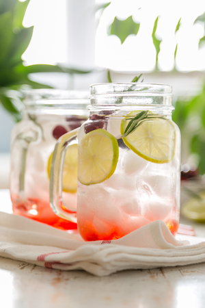 Cranberry lemonade in glass jarの写真素材