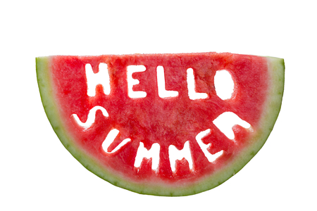 Hello summer concept - letters carved from watermelonの写真素材
