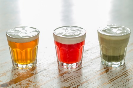 Taiwanese food trend - cheese tea assortment on white wood backgroundの写真素材