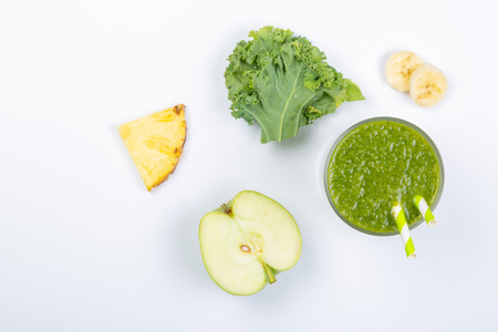 Creative layout of fresh green smoothieの写真素材