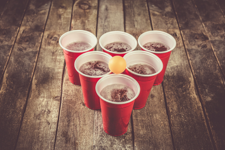 College party sport - beer pong table settingの写真素材