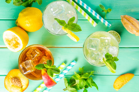 Summer drinks - selection of iced tea refreshmentsの写真素材