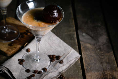 Dessert with liqueur, coffee ice cubes and ice creamの写真素材