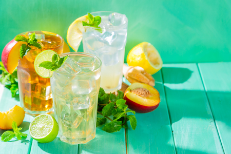 Summer drinks - selection of iced tea refreshmentsの写真素材