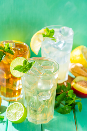 Summer drinks - selection of iced tea refreshmentsの写真素材