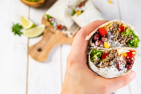 Mexican food - burrito and ingredientsの写真素材