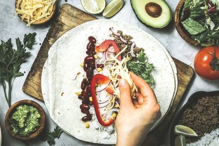 Mexican food - burrito and ingredientsの写真素材