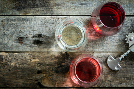 WIne tasting concept - red, rose and white wine in glassesの写真素材