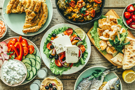 Selection of traditional greek foodの写真素材
