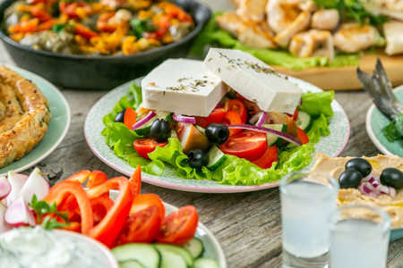 Selection of traditional greek foodの写真素材