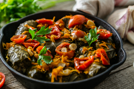 Traditional green, turkish and georgian food dolmaの写真素材
