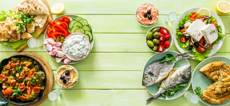 Selection of traditional greek foodの写真素材