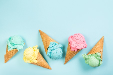 Pastel ice cream in waffle cones