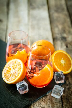 Aperitif drinks on wood backgroundの写真素材