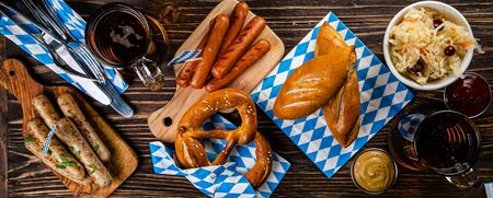 October fest concept - traditional food and beer served at eventの写真素材