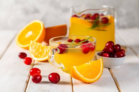 Autumn cranberry, rosemary and orange steaming teaの写真素材