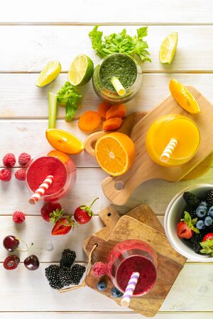 Selection of colorful smoothies in glassesの写真素材