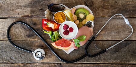 Selection of food to boost immune system - healthy, rich in vitamin and antioxidantsの写真素材