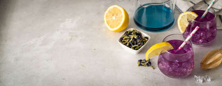 Galaxy color changing butterfly pea lemonadeの写真素材