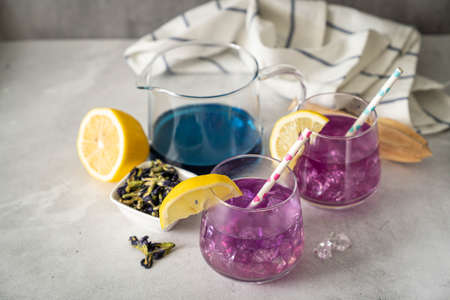 Galaxy color changing butterfly pea lemonadeの写真素材