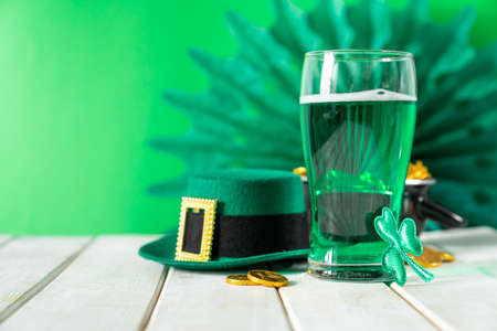 St. Patricks day concept - green beer and symbols