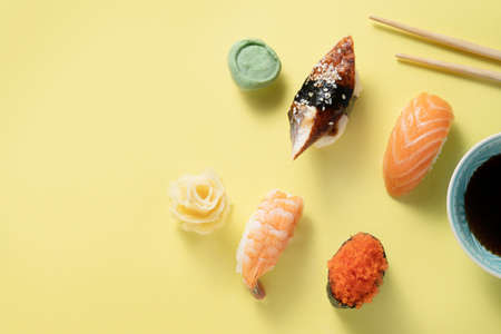 Creative food concept - selection of sushi, color blockingの写真素材