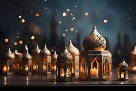 Ramadan background - Original traditional ornate oriental lanterns with bokeh backgroundの素材