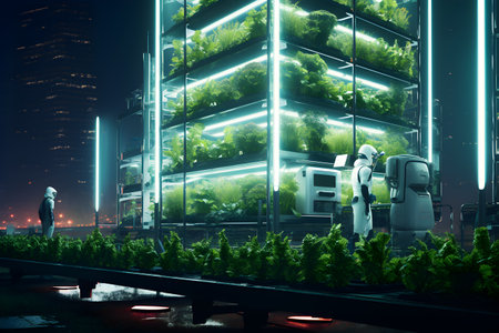 Modern technology in agriculture - futuristic vertical farmの素材