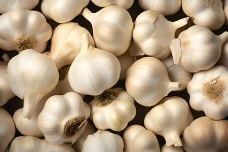 Food background - garlic background, top viewの素材
