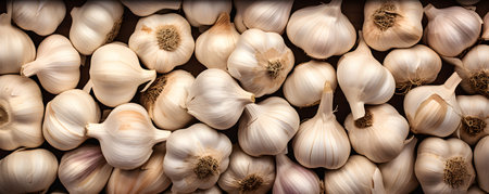 Food background - garlic background, top viewの素材