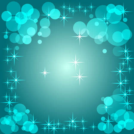 Blue radial gradient background with bokeh and stars of different sizes. Can be used as a greeting card, postcard, web design element. Place for text in the middle. Abstract vector background. Made using clipping maskのイラスト素材