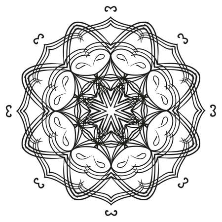 Intricate outline floral mandala circular ornament. Web design element isolated on white background. Adult anti stress coloring page. Vectorのイラスト素材