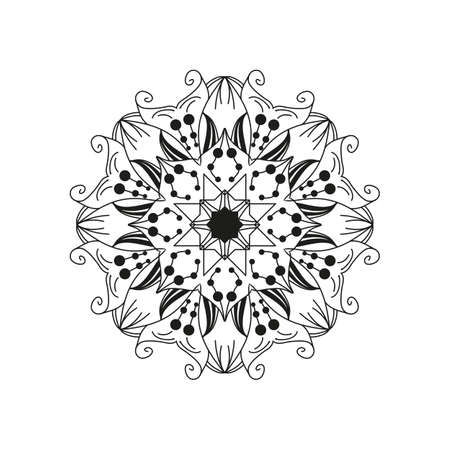Intricate floral mandala. Abstract round web design element isolated on white background. Can be used as a coloring page. Hand-drawn vector illustrationのイラスト素材