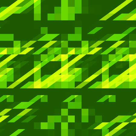 Abstract green geometric ornament seamless pattern. Pixelated mosaic repeating background. Vector