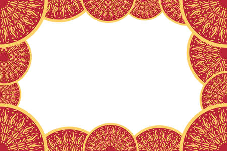 Bright abstract decorative frame for photographs, cards, invitations, brochures. Yellow and red photo frame. Place for text. Vectorのイラスト素材