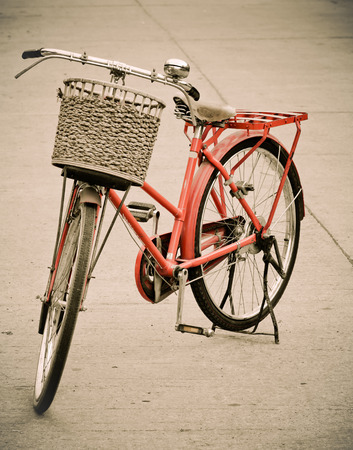 Old bicycle and basketの写真素材