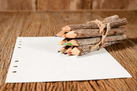 color pencil made of branches with paperの写真素材