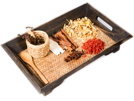 Various spices isolated on white backgroundの写真素材