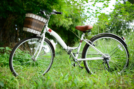 Vintage Bicycle with grassfieldの写真素材