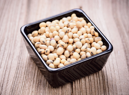 Soybeans in black ceramic bowl