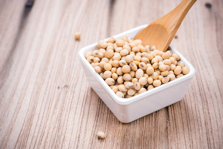 Soybeans in white ceramic bowlの写真素材