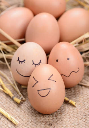 fresh chicken eggs on wood table,Eotionの写真素材