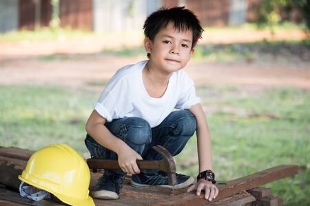 Little "engineer" ; , concept carpenterの写真素材