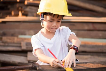 portrait kids carpenter conceptの写真素材