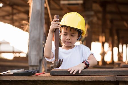 portrait kids carpenter conceptの写真素材