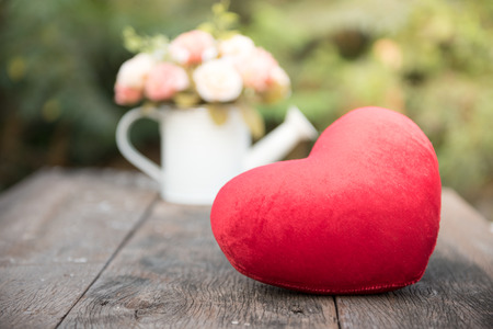 Valentines Day background with heart on old woodの写真素材