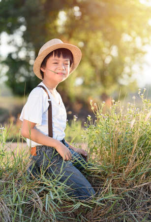 portrait kids keeping flowergrassの写真素材