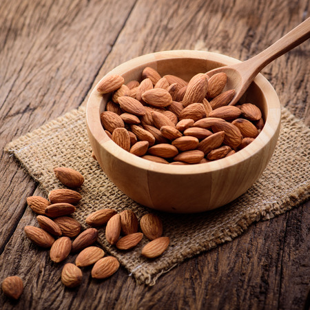 close up some almonds in bowlの写真素材