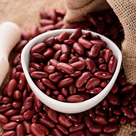 Red Kidney beans or red beans in white ceramic bowlの写真素材