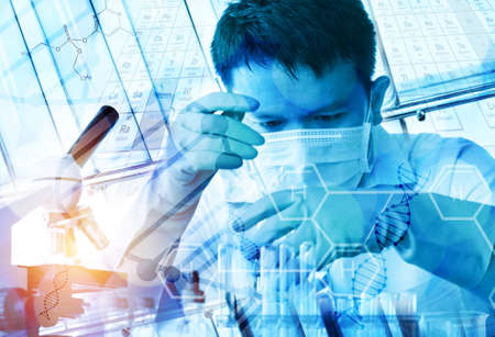 scientist with equipment and science experiments ; science backgroundの写真素材